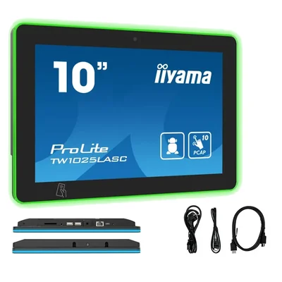 Monitor Android iiyama ProLite TW1025LASC-B1PNR da 10", PoE, telecamera, altoparlanti, NFC/RFID e striscia LED RGB