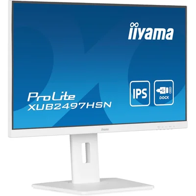 Monitor bianco iiyama ProLite XUB2497HSN-W2 24" IPS LED 1ms 100Hz /HDMI DP/Docking station USB-C integrata, FlickerFree