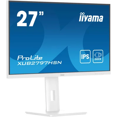 Monitor bianco iiyama ProLite XUB2797HSN-W2 27" IPS LED 1ms 100Hz /HDMI DP/ Docking station USB-C integrata, LAN, FlickerFree