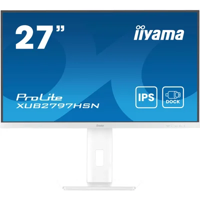 Monitor bianco iiyama ProLite XUB2797HSN-W2 27" IPS LED 1ms 100Hz /HDMI DP/ Docking station USB-C integrata, LAN, FlickerFree