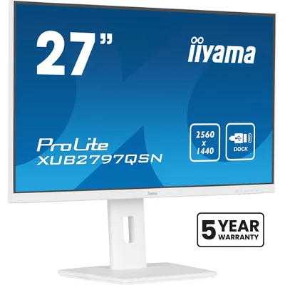 Monitor bianco iiyama ProLite XUB2797QSN-W2 27" IPS LED WQHD 1ms 100Hz /HDMI DP/ Docking station USB-C integrata, FlickerFree