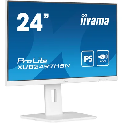Monitor blanco iiyama ProLite XUB2497HSN-W2 de 24" IPS LED, 1 ms, 100 Hz, HDMI DP, estación de acoplamiento USB-C integrada, sin parpadeo