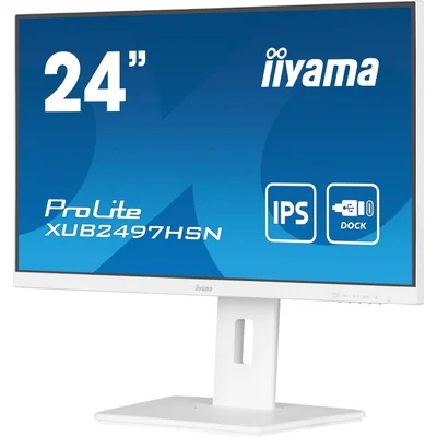 Monitor blanco iiyama ProLite XUB2497HSN-W2 de 24" IPS LED, 1 ms, 100 Hz, HDMI DP, estación de acoplamiento USB-C integrada, sin parpadeo