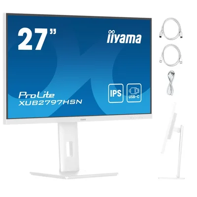 Monitor blanco iiyama ProLite XUB2797HSN-W2 de 27" IPS LED, 1 ms, 100 Hz, HDMI, puerto USB-C integrado, LAN, sin parpadeo