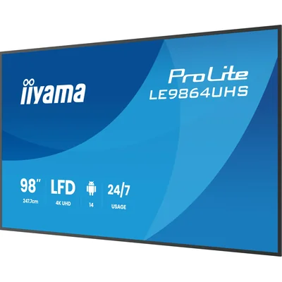 Monitor de presentación iiyama DS LE9864UHS-B1AG de 98", LED VA 4K, USB-C, iiSignage² (CMS), iiControl (DMS), iiShare, 24/7