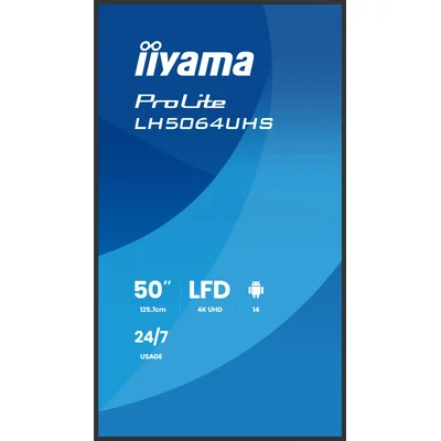 Monitor de presentación iiyama DS LH5064UHS-B1AG de 50", LED IPS 4K, USB-C, iiSignage² (CMS), iiControl (DMS), iiShare, 24/7