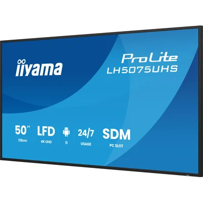 Monitor de señalización digital profesional iiyama ProLite LH5075UHS-B2AG de 50” 4K UHD IPS LED, 24/7, Android, iiSignage²