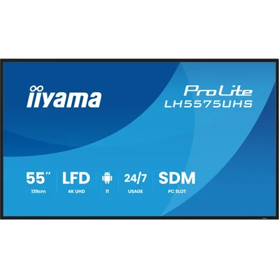 Monitor de señalización digital profesional iiyama ProLite LH5575UHS-B2AG de 55” 4K UHD IPS LED, 24/7, Android, iiSignage²