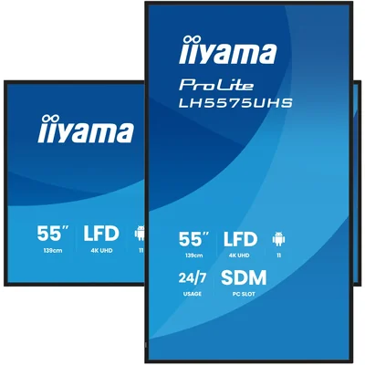 Monitor de señalización digital profesional iiyama ProLite LH5575UHS-B2AG de 55” 4K UHD IPS LED, 24/7, Android, iiSignage²