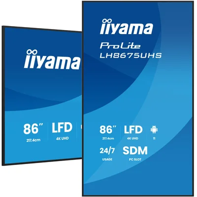 Monitor de señalización digital profesional iiyama ProLite LH8675UHS-B2AG 86” 4K UHD IPS LED, 24/7, Android, iiSignage²