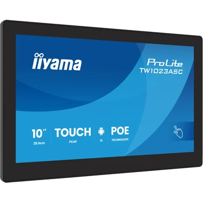 Monitor de señalización iiyama ProLite TW1023ASC-B3P de 10" con Android 13, PoE, cámara de 5 MP, altavoces, iiSignage²