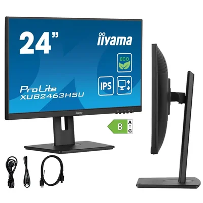 Monitor iiyama ECO ProLite XUB2463HSU-B1 24" IPS LED 100Hz /HDMI DisplayPort/ hub USB, HAS, Eye Safe, Eye Comfort