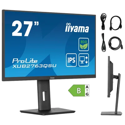 Монітор iiyama ECO ProLite XUB2763QSU-B1 27" IPS WQHD LED 100Hz /HDMI DisplayPort/USB-хаб, HAS, безпека для очей, комфорт для очей
