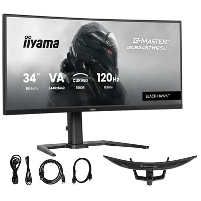 Monitor iiyama G-Master GCB3482WQSU-B1 Black Hawk de 34" con LED VA curvado, 120 Hz, 0,6 ms (HDMI, DP, USB-C), FreeSync Premium