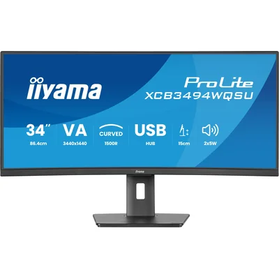 Monitor iiyama ProLite XCB3494WQSU-B1 34" Zagięty UWQHD VA LED 0,4ms 120Hz /2xHDMI DP/ FreeSync FlickerFree
