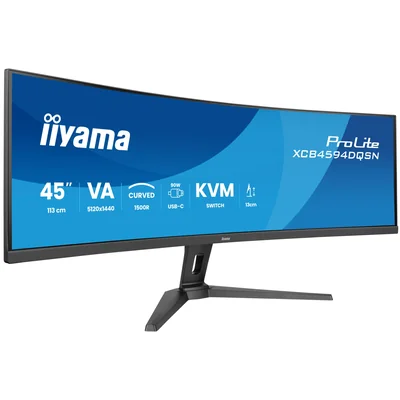 Monitor iiyama ProLite XCB4594DQSN-B1 de 45" curvo VA LED 7.4K 165Hz 0.8ms /USB-C, 2xHDMI, DP/KVM, estación de acoplamiento USB-C, LAN