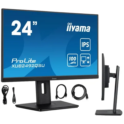 Monitor iiyama ProLite XUB2492QSU-B1 24" WQHD IPS 100Hz 0,5ms /HDMI, hub DisplayPort/USB, FlickerFree, BlueLightReducer