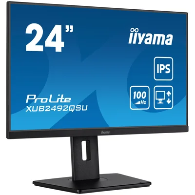 Monitor iiyama ProLite XUB2492QSU-B1 de 24" WQHD IPS, 100 Hz, 0,5 ms, HDMI, concentrador DisplayPort/USB, sin parpadeo, reductor de luz azul
