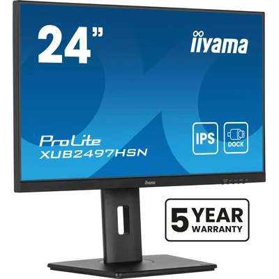 Monitor iiyama ProLite XUB2497HSN-B2 de 24" IPS LED, 1 ms, 100 Hz, HDMI DP, estación de acoplamiento USB-C integrada, sin parpadeo