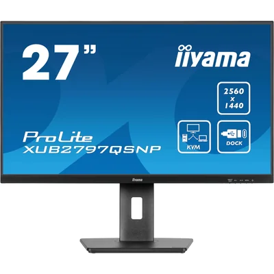 Монітор iiyama ProLite XUB2797QSNP-B1 27" IPS WQHD LED 1 мс 100 Гц /USB-C HDMI DP/ KVM LAN FlickerFree Док-станція