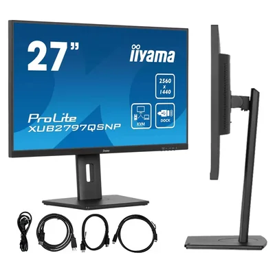 Monitor iiyama ProLite XUB2797QSNP-B1 27" IPS WQHD LED 1ms 100Hz /USB-C HDMI DP/ KVM LAN FlickerFree Docking Station