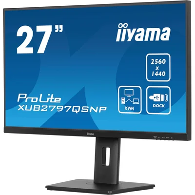 Monitor iiyama ProLite XUB2797QSNP-B1 27" IPS WQHD LED 1ms 100Hz /USB-C HDMI DP/ KVM LAN FlickerFree Docking Station