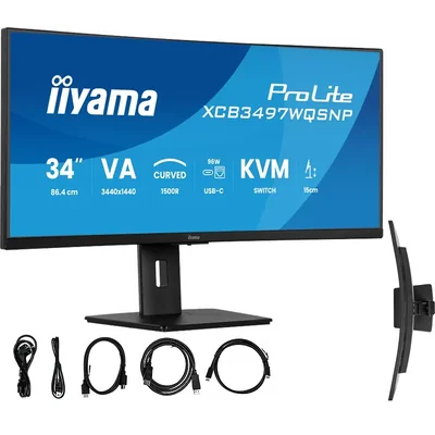 Monitor iiyama XCB3497WQSNP-B1 34" Curved VA LED UWQHD 0,4 ms 120 Hz, Dockingstation mit USB-C, HDMI, DP, LAN, KVM und HAS