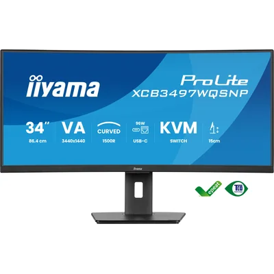 Monitor iiyama XCB3497WQSNP-B1 34" Curved VA LED UWQHD 0,4 ms 120 Hz, Dockingstation mit USB-C, HDMI, DP, LAN, KVM und HAS