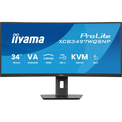Monitor iiyama XCB3497WQSNP-B1 34" Curved VA LED UWQHD 0,4 ms 120 Hz, Dockingstation mit USB-C, HDMI, DP, LAN, KVM und HAS