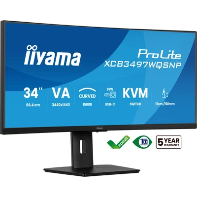 Monitor iiyama XCB3497WQSNP-B1 34" Curved VA LED UWQHD 0,4 ms 120 Hz, Dockingstation mit USB-C, HDMI, DP, LAN, KVM und HAS