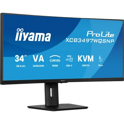 Monitor iiyama XCB3497WQSNP-B1 34" Curved VA LED UWQHD 0,4 ms 120 Hz, Dockingstation mit USB-C, HDMI, DP, LAN, KVM und HAS