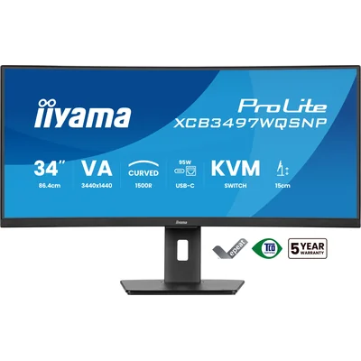 Monitor iiyama XCB3497WQSNP-B1 34" Curved VA LED UWQHD 0,4 ms 120 Hz, Dockingstation mit USB-C, HDMI, DP, LAN, KVM und HAS