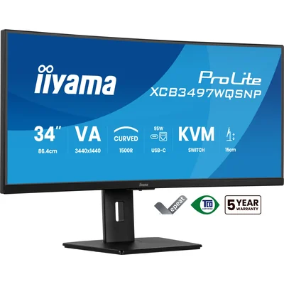 Monitor iiyama XCB3497WQSNP-B1 34" Curved VA LED UWQHD 0,4 ms 120 Hz, Dockingstation mit USB-C, HDMI, DP, LAN, KVM und HAS