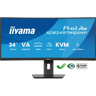 Monitor iiyama XCB3497WQSNP-B1 34" curved VA LED UWQHD 0.4ms 120Hz, docking station USB-C, HDMI, DP, LAN, KVM, HAS