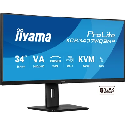 Monitor iiyama XCB3497WQSNP-B1 34" curved VA LED UWQHD 0.4ms 120Hz, docking station USB-C, HDMI, DP, LAN, KVM, HAS