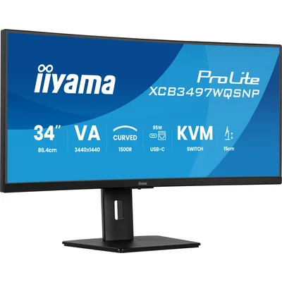 Monitor iiyama XCB3497WQSNP-B1 34" curved VA LED UWQHD 0.4ms 120Hz, docking station USB-C, HDMI, DP, LAN, KVM, HAS
