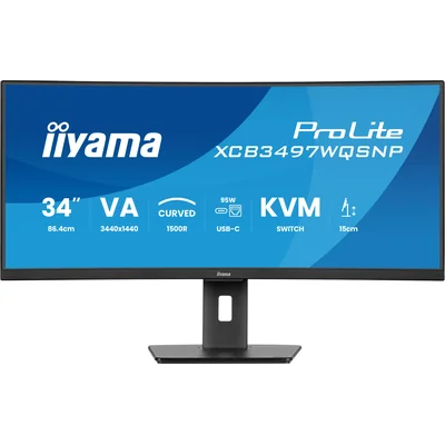 Monitor iiyama XCB3497WQSNP-B1 34" curved VA LED UWQHD 0.4ms 120Hz, docking station USB-C, HDMI, DP, LAN, KVM, HAS