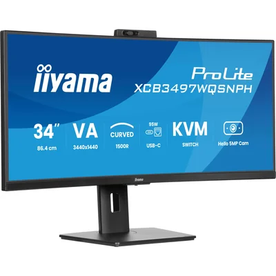 Monitor iiyama XCB3497WQSNPH-B1 34" curved UWQHD VA LED, 120Hz, 0.4ms, Camera, 1xUSB-C, 2xHDMI, 1xDP