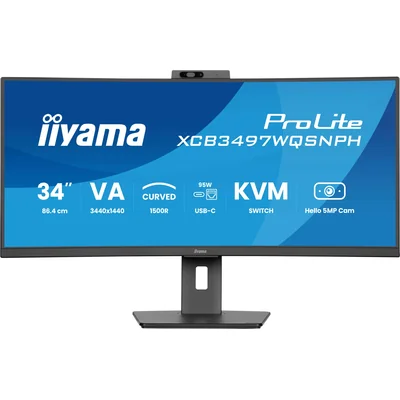 Monitor iiyama XCB3497WQSNPH-B1 34" curved UWQHD VA LED, 120Hz, 0.4ms, Camera, 1xUSB-C, 2xHDMI, 1xDP