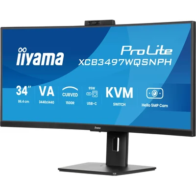 Monitor iiyama XCB3497WQSNPH-B1 34" curved UWQHD VA LED, 120Hz, 0.4ms, Camera, 1xUSB-C, 2xHDMI, 1xDP