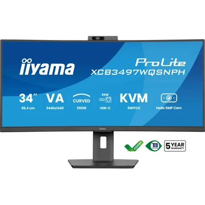 Monitor iiyama XCB3497WQSNPH-B1 34" curvo UWQHD VA LED, 120Hz, 0,4ms, telecamera, 1xUSB-C, 2xHDMI, 1xDP