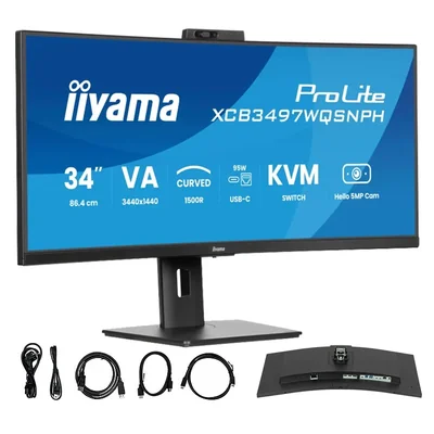 Монітор iiyama XCB3497WQSNPH-B1 34" вигнутий UWQHD VA LED, 120 Гц, 0,4 мс, камера, 1xUSB-C, 2xHDMI, 1xDP