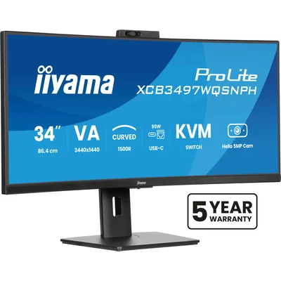 Monitor iiyama XCB3497WQSNPH-B1 de 34" curvo UWQHD VA LED, 120 Hz, 0,4 ms, cámara, 1 USB-C, 2 HDMI, 1 DP