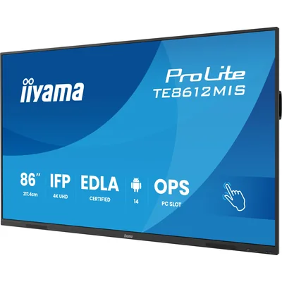 Monitor interactivo iiyama TE8612MIS-B4AG de 86" IPS LED 4K, 8/128 GB, iiware13e, Android 14 EDLA, WiFi6, LAN, DMS, 24/7