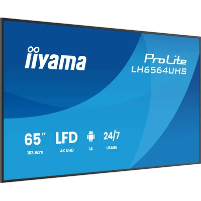 Monitor per presentazioni iiyama DS LH6564UHS-B1AG da 65", LED VA 4K, USB-C, iiSignage² (CMS), iiControl (DMS), iiShare, 24 ore su 24, 7 giorni su 7
