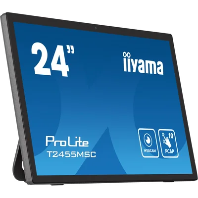 Monitor táctil iiyama ProLite T2455MSC-B1 FHD IPS de 24", HDMI DP, cámara, micrófono, revestimiento NANO y altavoces.