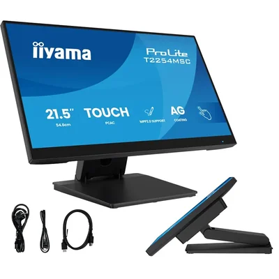 Monitor táctil iiyama T2254MSC-B2AG de 22" FHD IPS de 4 ms, HDMI, DP, altavoces, PalmRejection, antirreflejo, NFC/RFID y tira de LED.