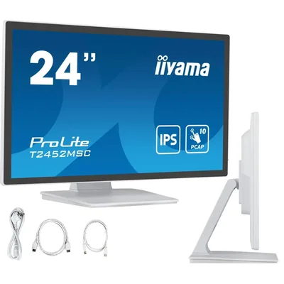 Monitor táctil LED IPS iiyama ProLite T2452MSC-W1 de 24", 10 puntos táctiles, HDMI, DisplayPort y altavoces, color blanco