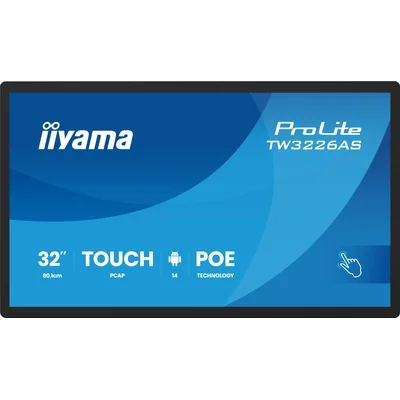 Monitor touchscreen iiyama ProLite TW3226AS-B3P da 32", Android 14, PoE, microfono, altoparlanti, 24 ore su 24, 7 giorni su 7