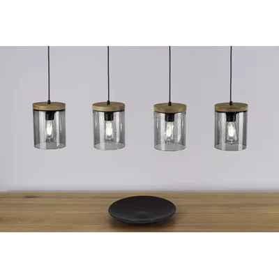 MONSUN Lampada a sospensione quadrupla 100cm 60W E27 IP20 pino tinto